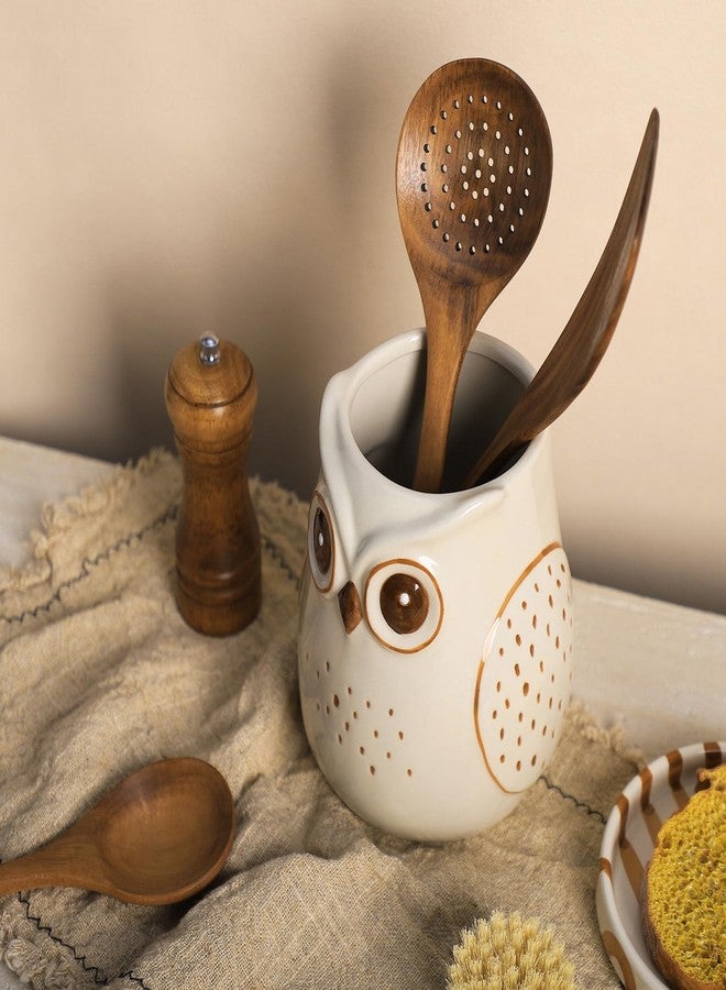 SOCOSY Owl Ceramic Kitchen Utensil Holder For Countertop, Cooking Utensil Crock Holder Spatula Holder - Image 4